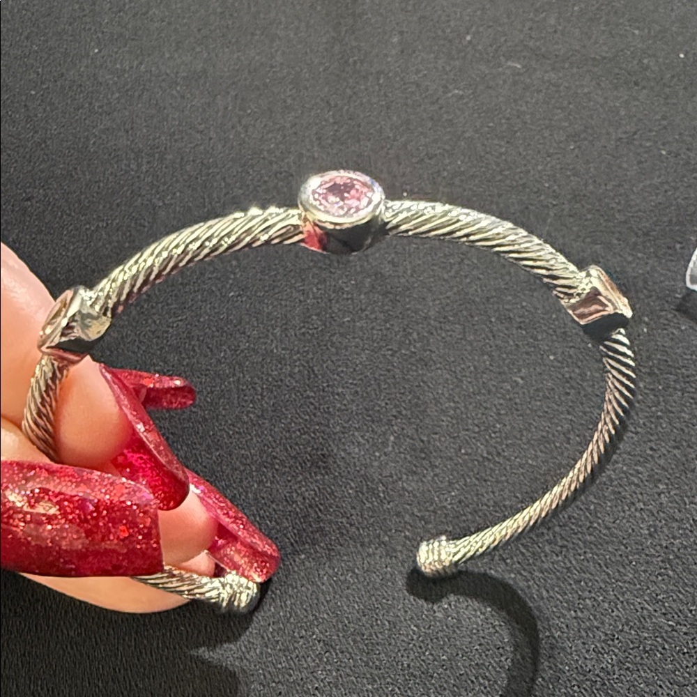 Dainty silver braided Swarovski bangle bracelet